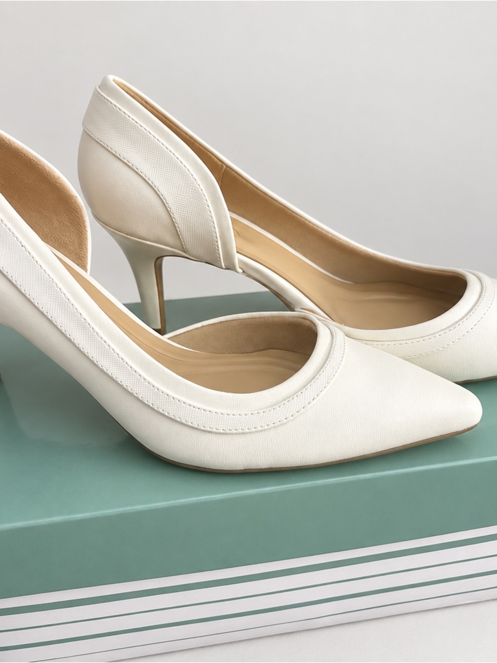 Abella Ivory Pointed Toe Mid Heel Pumps Wedding shoes